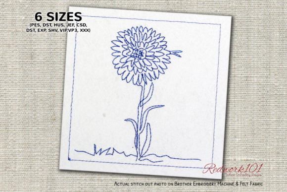 Beautiful Aster Flower Redwork Design