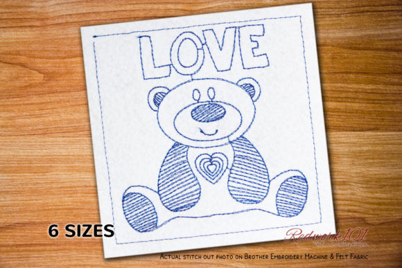 Cute Love Teddy Bear Redwork
