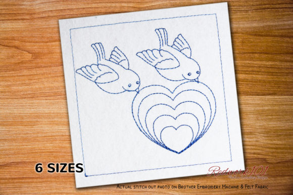 Love Bird with Heart Symbol Redwork