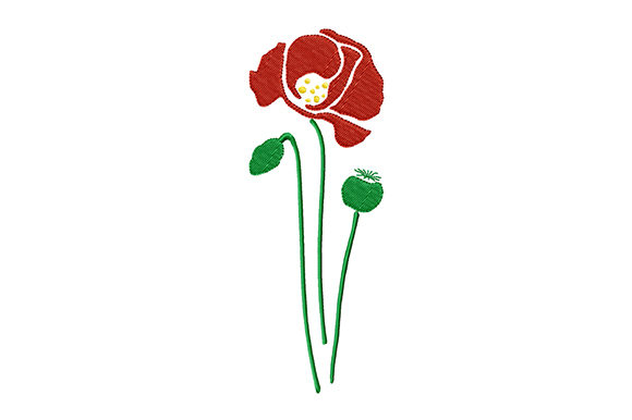 Poppy Flower and Poppy Heads Embroidery Design