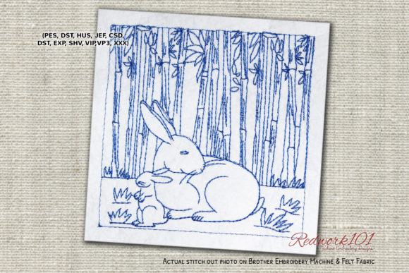 Rabbit with Baby Rabbit Redwork