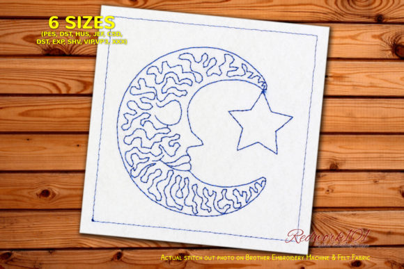 Sleeping Moon with Star Redwork