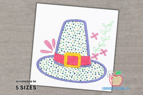 Vintage Pilgrim Hat Applique Design